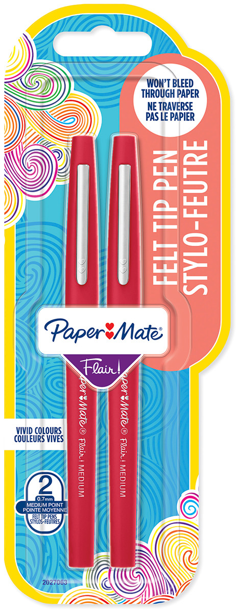 Papermate Flair Original Fibre Tip Pen - Medium - Red (Blister of 2)