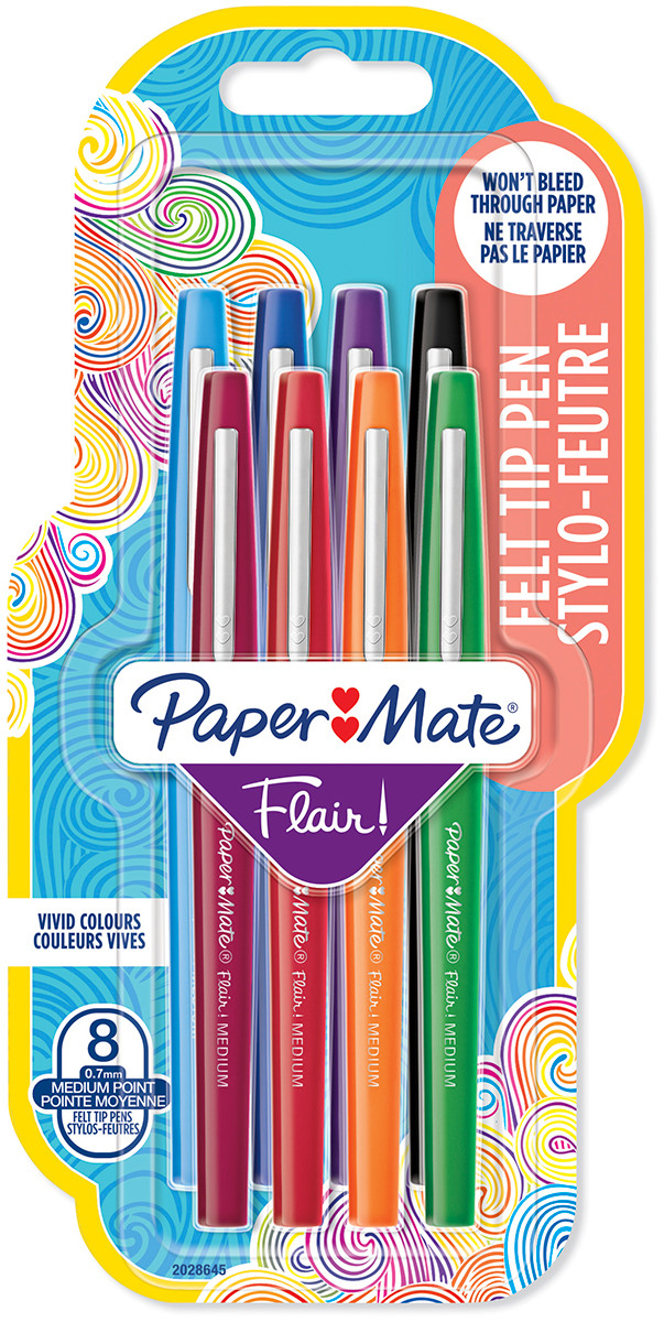 Papermate Flair Original Fibre Tip Pen - Medium - Assorted Colours (Pack of 8)