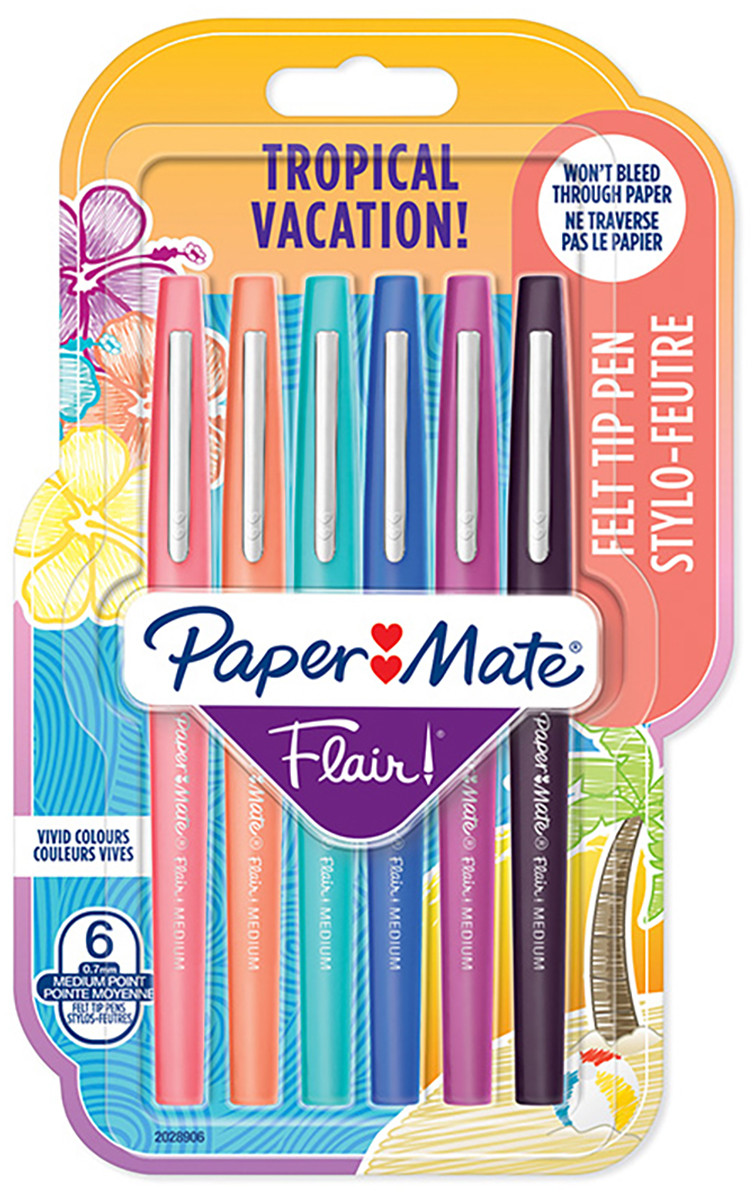 Papermate Flair Original Fibre Tip Pen - Medium - Tropical Colours (Blister of 6)