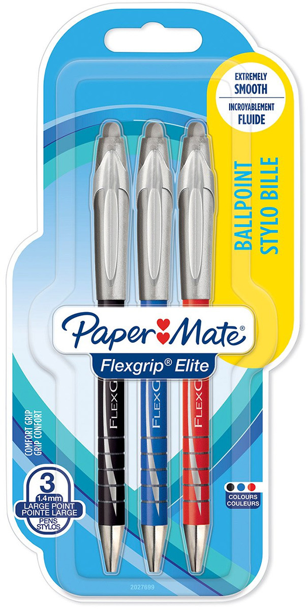 Papermate Flexgrip Elite Ballpoint Pen - Medium - Assorted Colours (Pack of 3)