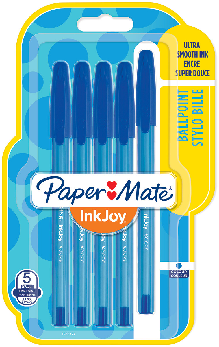 Papermate Inkjoy 100 Capped Ballpoint Pen - Fine - Blue (Blister of 5)