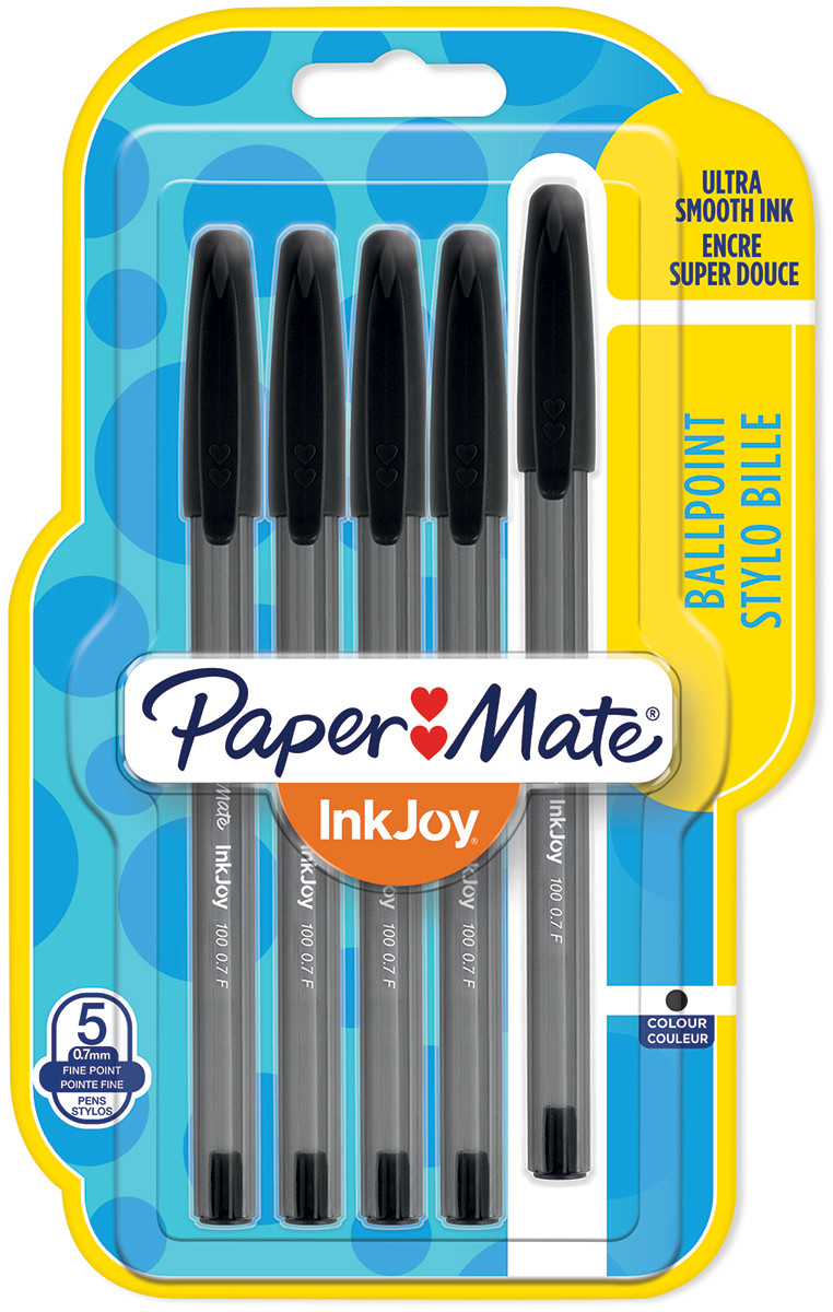 Papermate Inkjoy 100 Capped Ballpoint Pen - Fine - Black (Blister of 5)