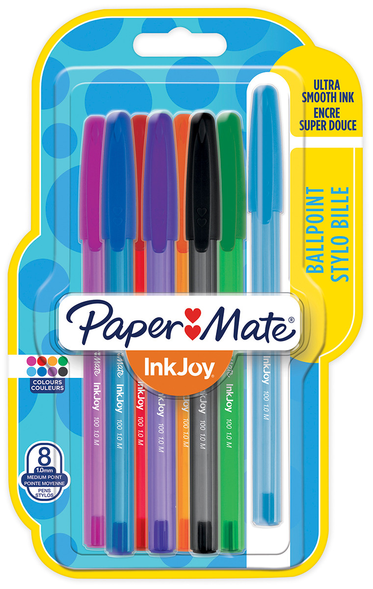 Papermate Inkjoy 100 Capped Ballpoint Pen - Medium - Assorted Colours (Blister of 8)