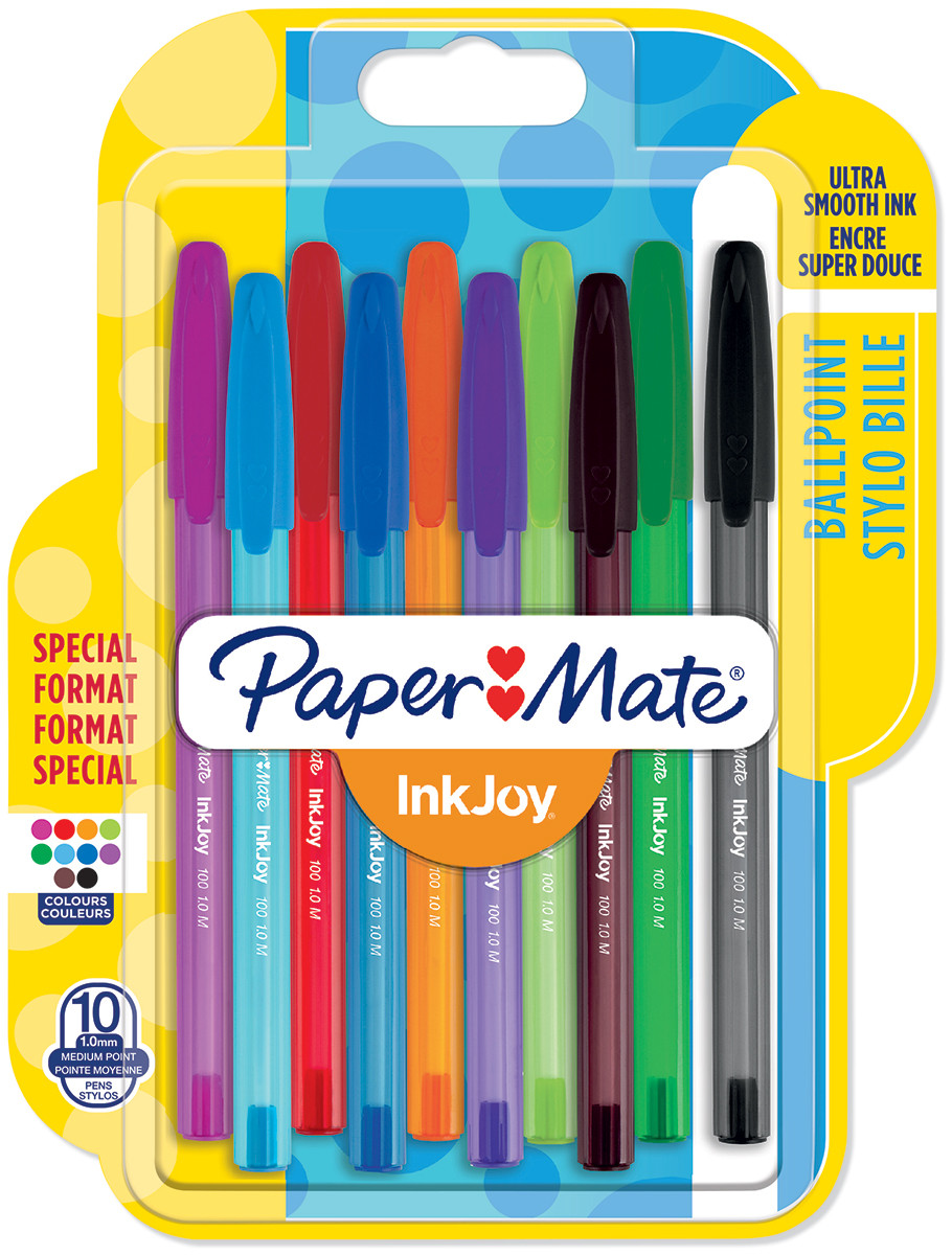 Papermate Inkjoy 100 Capped Ballpoint Pen - Medium - Assorted Colours  (Blister of 10), 1956751