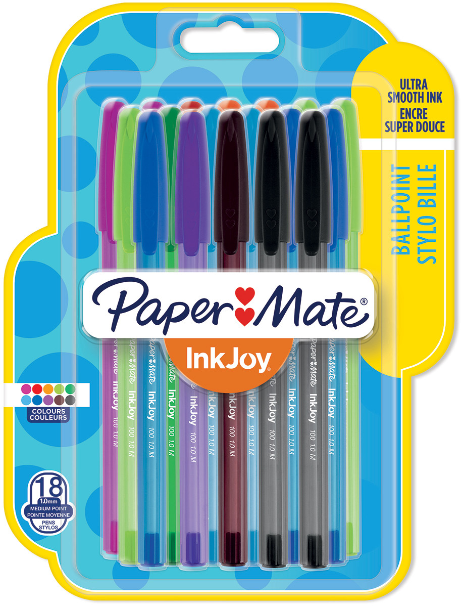 Papermate Inkjoy 100 Capped Ballpoint Pen - Medium - Fun Colours (Blister of 18)