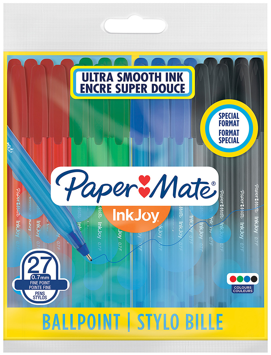 Papermate Inkjoy 100 Capped Ballpoint Pen - Fine - Standard Colours (Pack of 27)