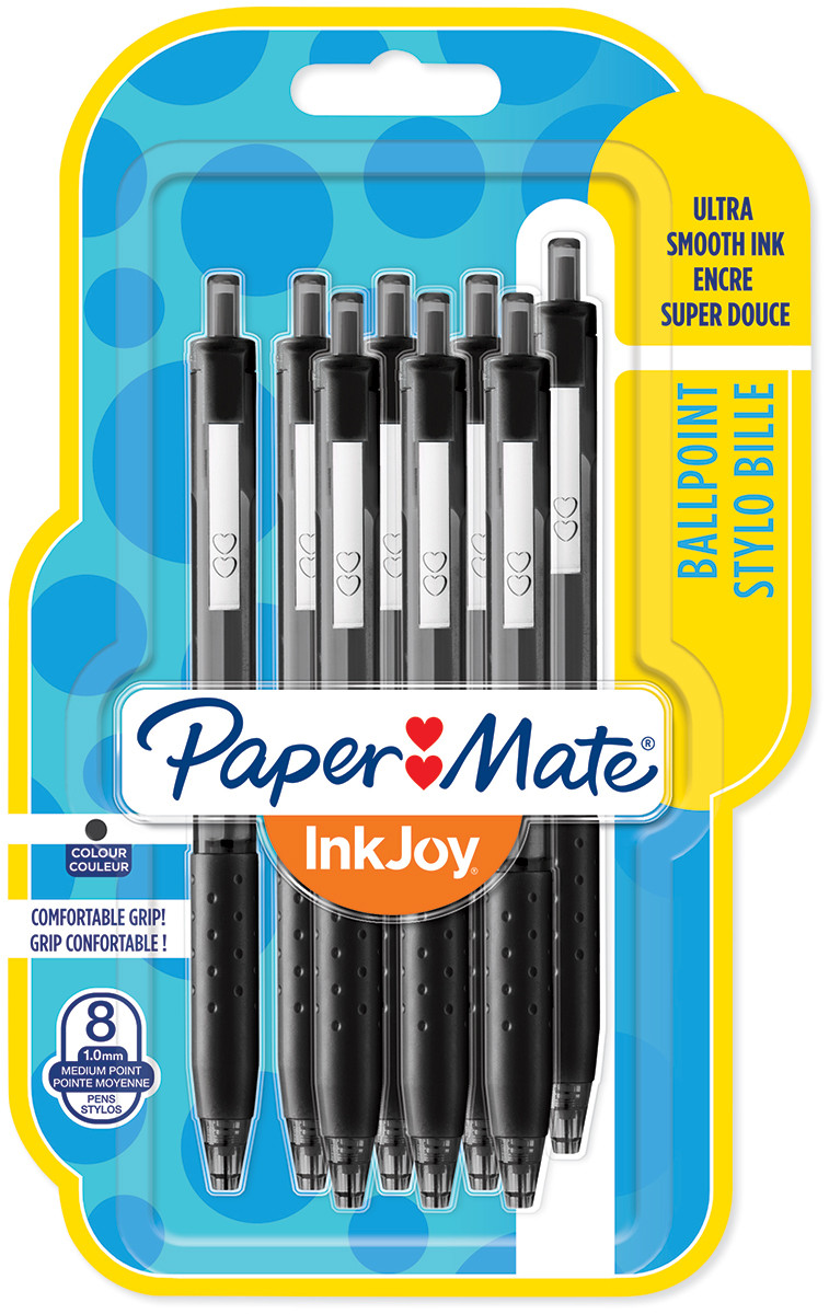 Papermate Inkjoy 300 Retractable Ballpoint Pen - Medium - Black (Blister of 8)