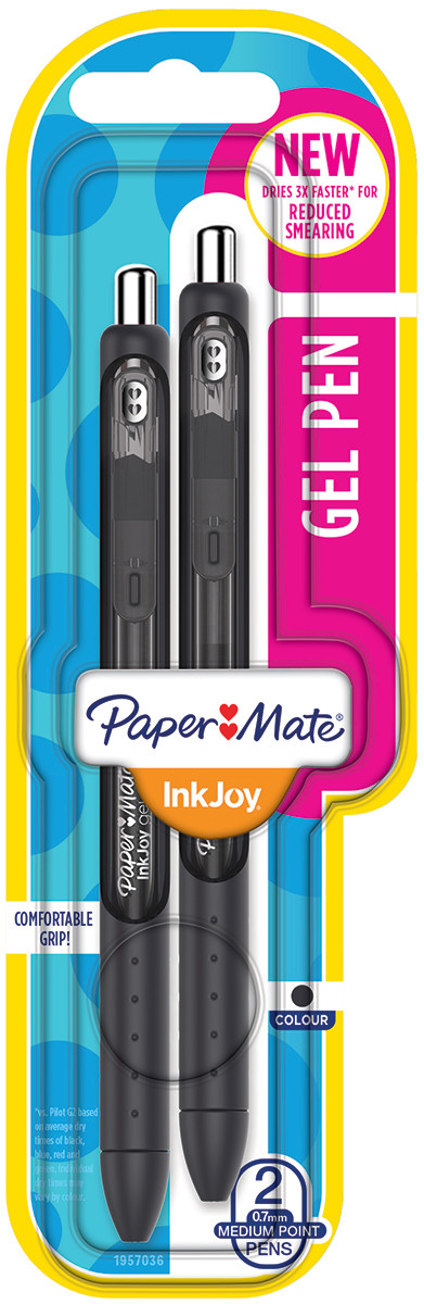 Papermate InkJoy Gel Retractable Ballpoint Pen - Medium - Black (Blister of 2)