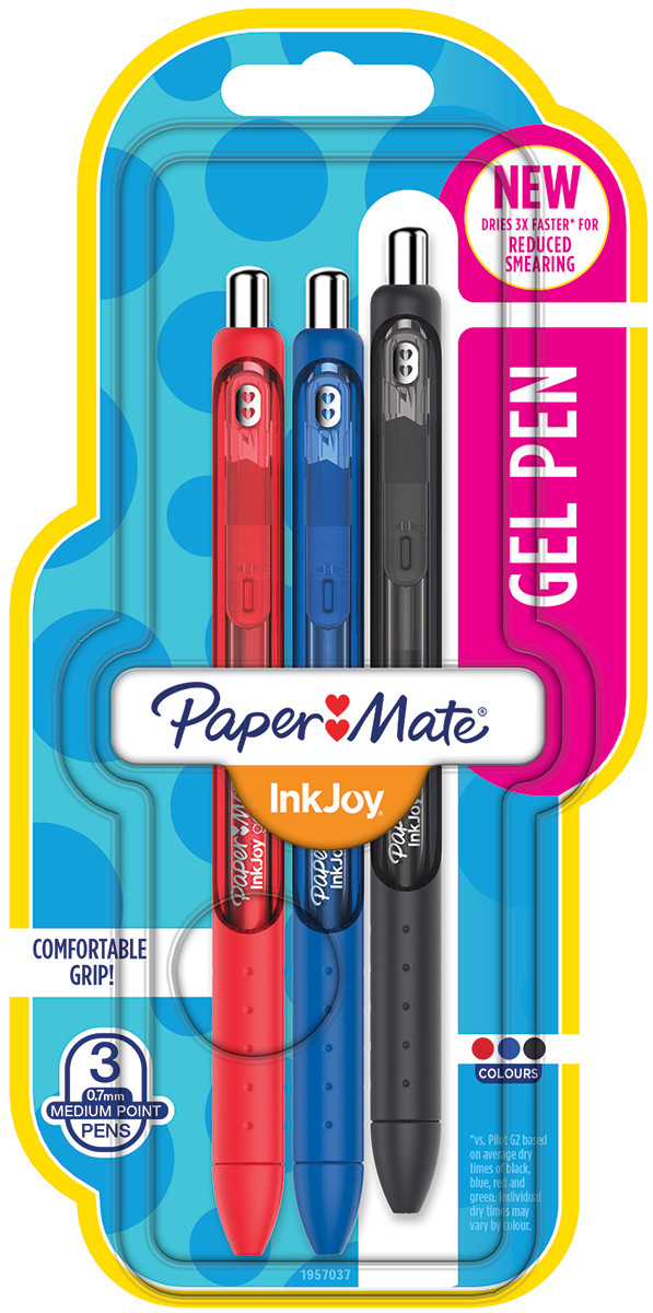 Papermate InkJoy Gel Retractable Ballpoint Pen - Medium - Standard Colours (Pack of 3)