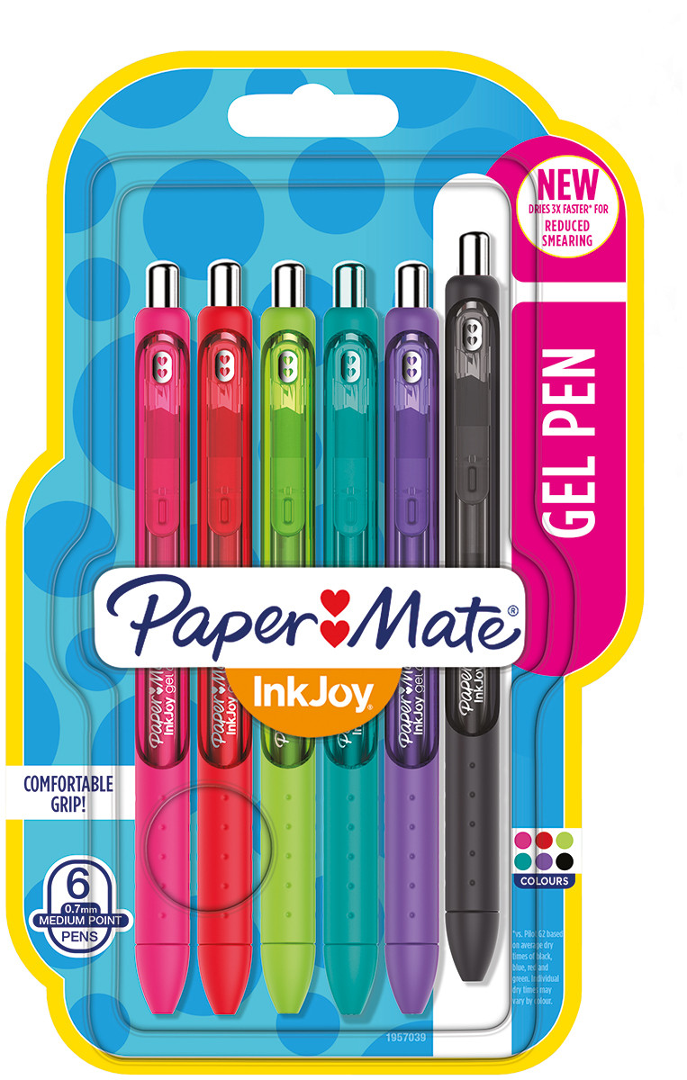 Papermate InkJoy Gel Retractable Ballpoint Pen - Medium - Student Colours (Pack of 6)