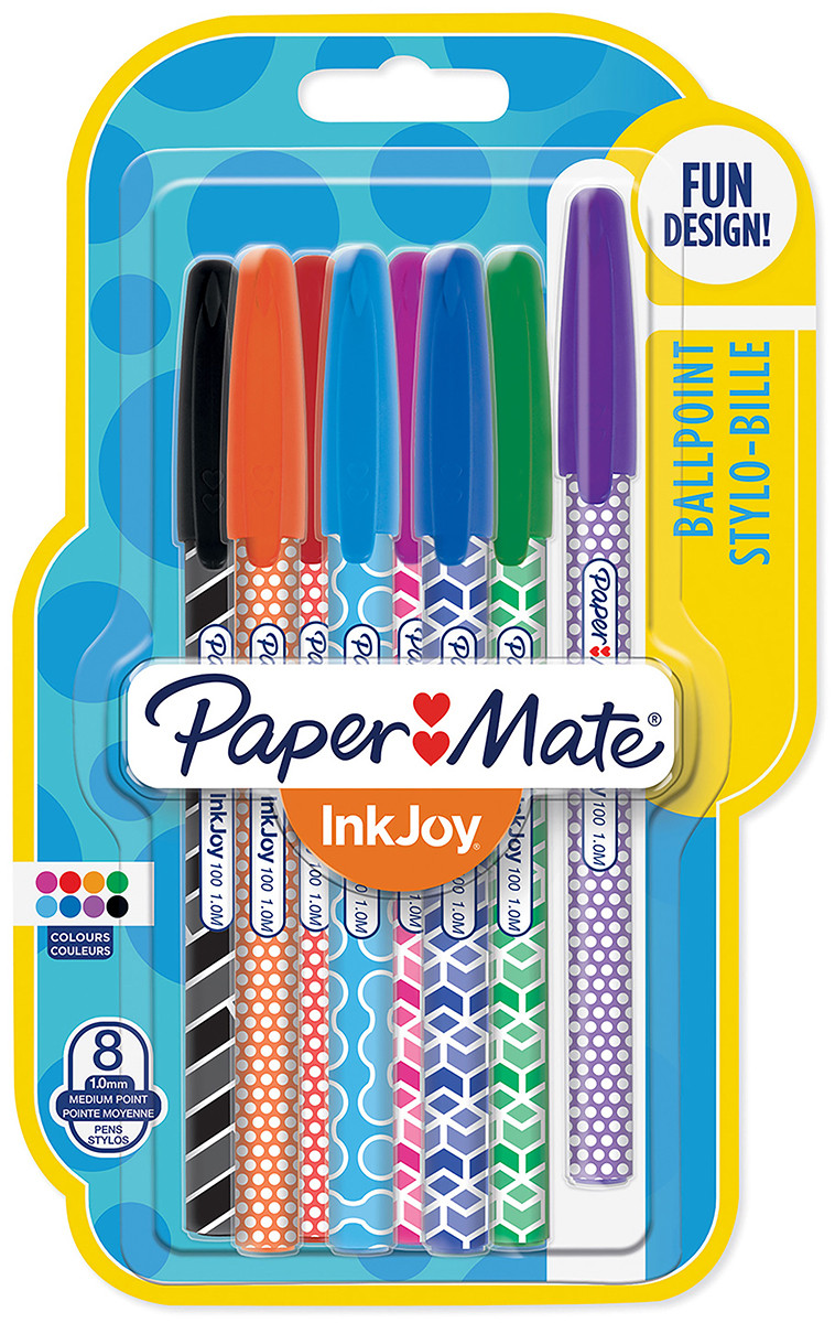 Papermate Inkjoy Wrap 100 Capped Ballpoint Pen - Medium - Fun Colours (Blister of 8)