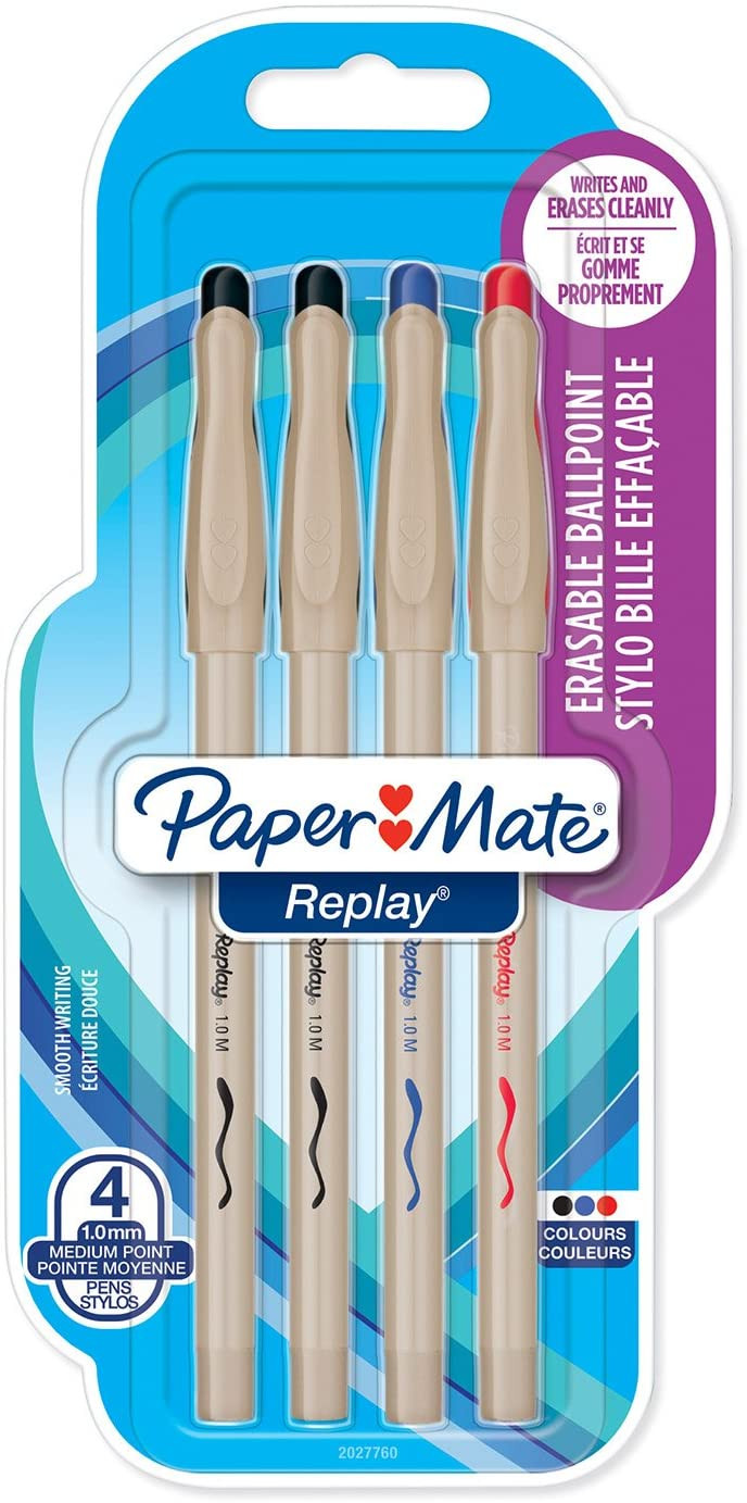 Papermate Replay Erasable Ballpoint Pen - Medium - Standard Colours (Pack of 4)