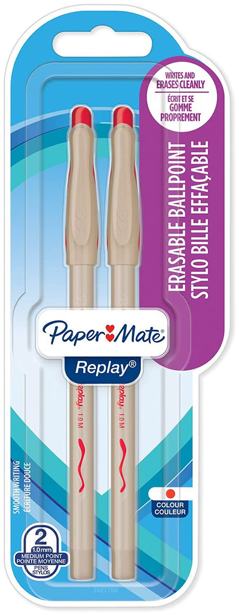 Papermate Replay Erasable Ballpoint Pen - Medium - Red (Blister of 2)