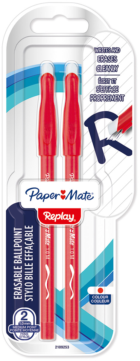 Papermate Replay Erasable Ballpoint - Medium - Red (Blister of 2)