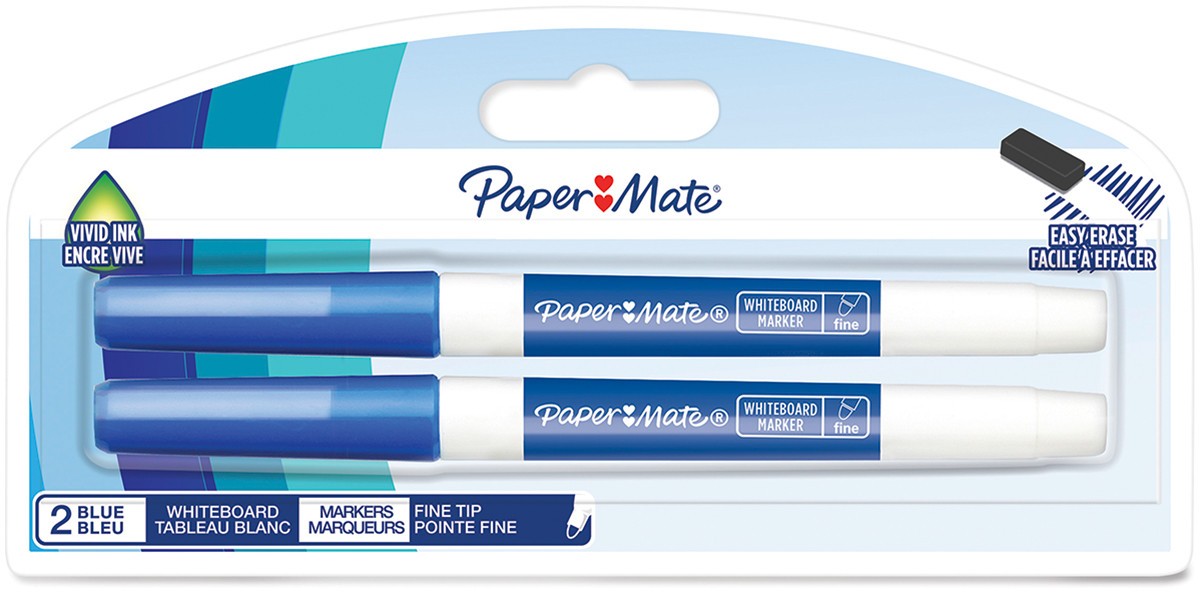 Papermate Whiteboard Marker Fine - Bullet Tip - Blue (Pack of 2)