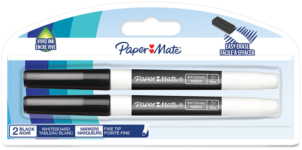 Papermate Whiteboard Marker Fine - Bullet Tip - Black (Pack of 2)