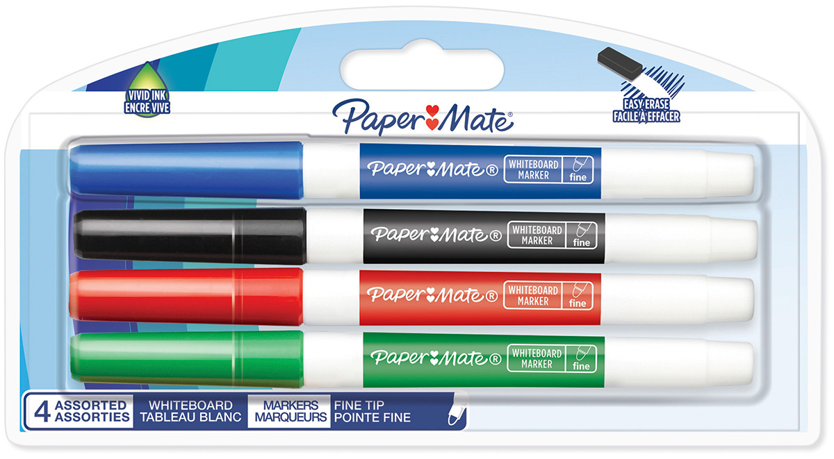 Papermate Whiteboard Marker Fine - Bullet Tip - Standard Colours (Pack of 4)