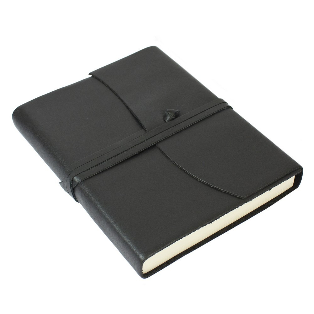 Papuro Amalfi Leather Journal - Black - Medium