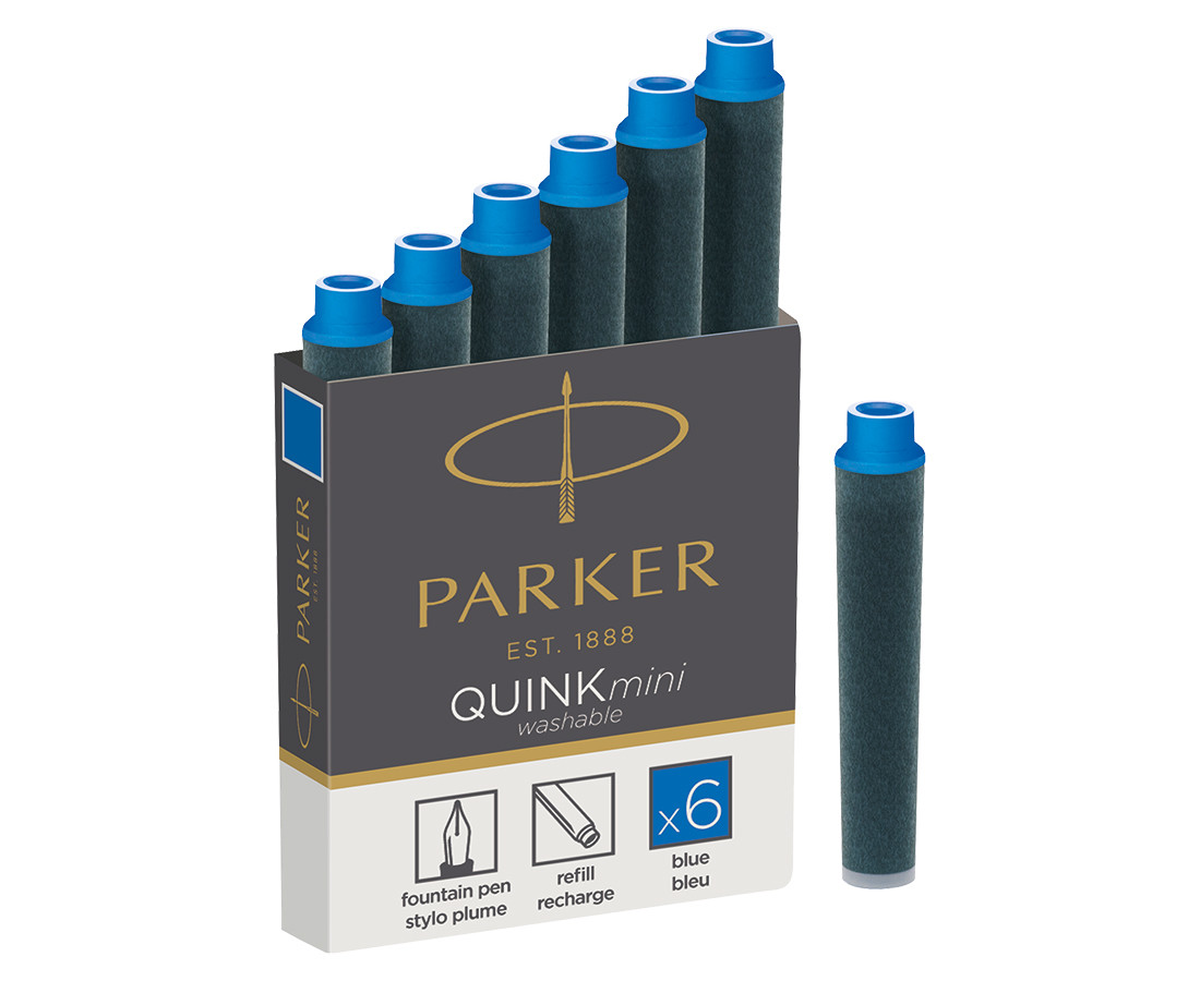 Parker Quink Mini Ink Cartridges - Washable Blue (Pack of 6)