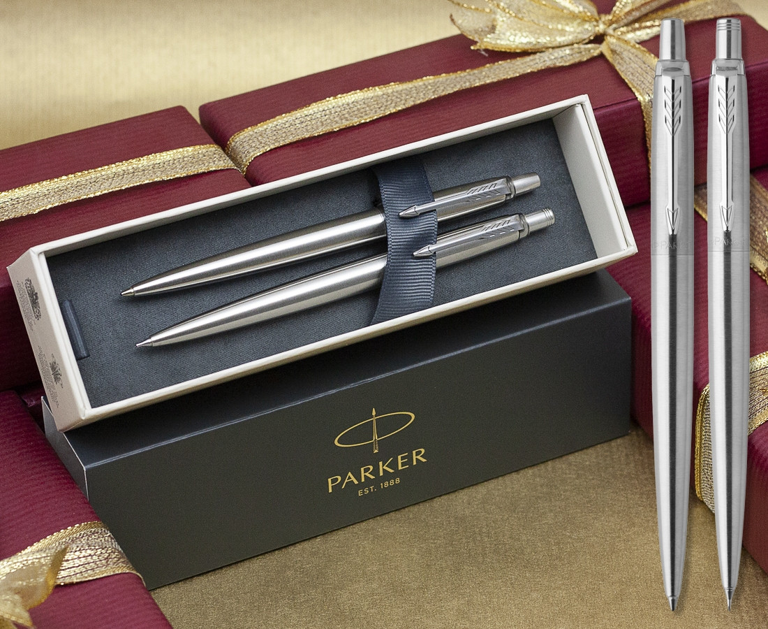 Parker Jotter Ballpoint Pen & Pencil Set - Stainless Steel Chrome Trim - Discontinued