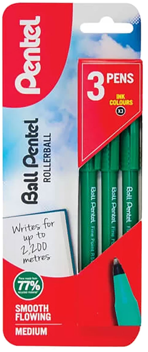 Pentel R50 Rollerball Pens - Black (Pack of 3)
