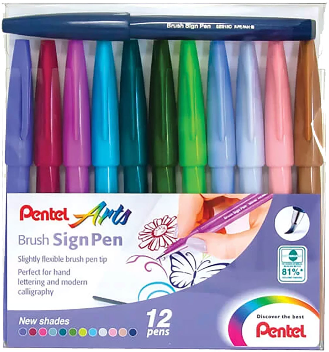Pentel Sign Pen Brush Pentel Brush Sign Pens - Fresh Shades (Wallet of 12) | YSES15C/12NEW | The  Online Pen Company
