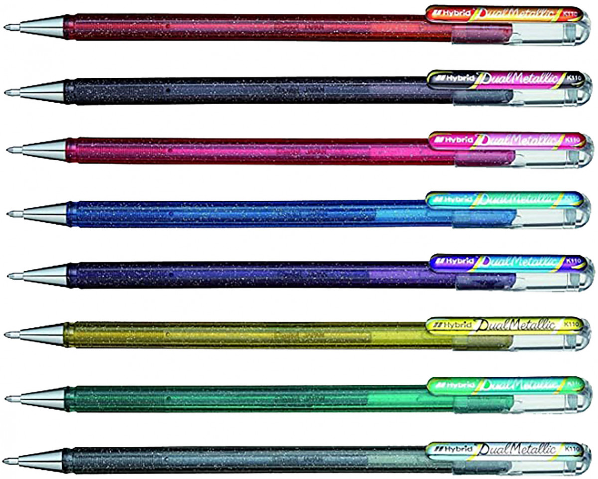 Pentel Hybrid Dual Gel Pens - Assorted Colours (Wallet of 8)