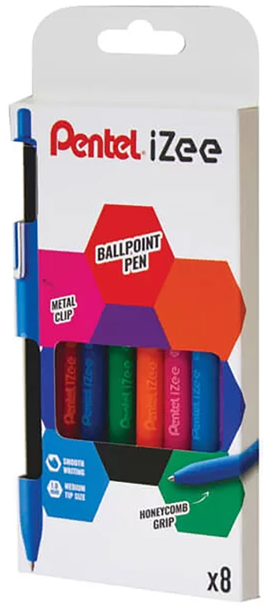 Pentel iZee Retractable Ballpoint Pen - 1.0mm - Assorted Colours (Wallet of 8)