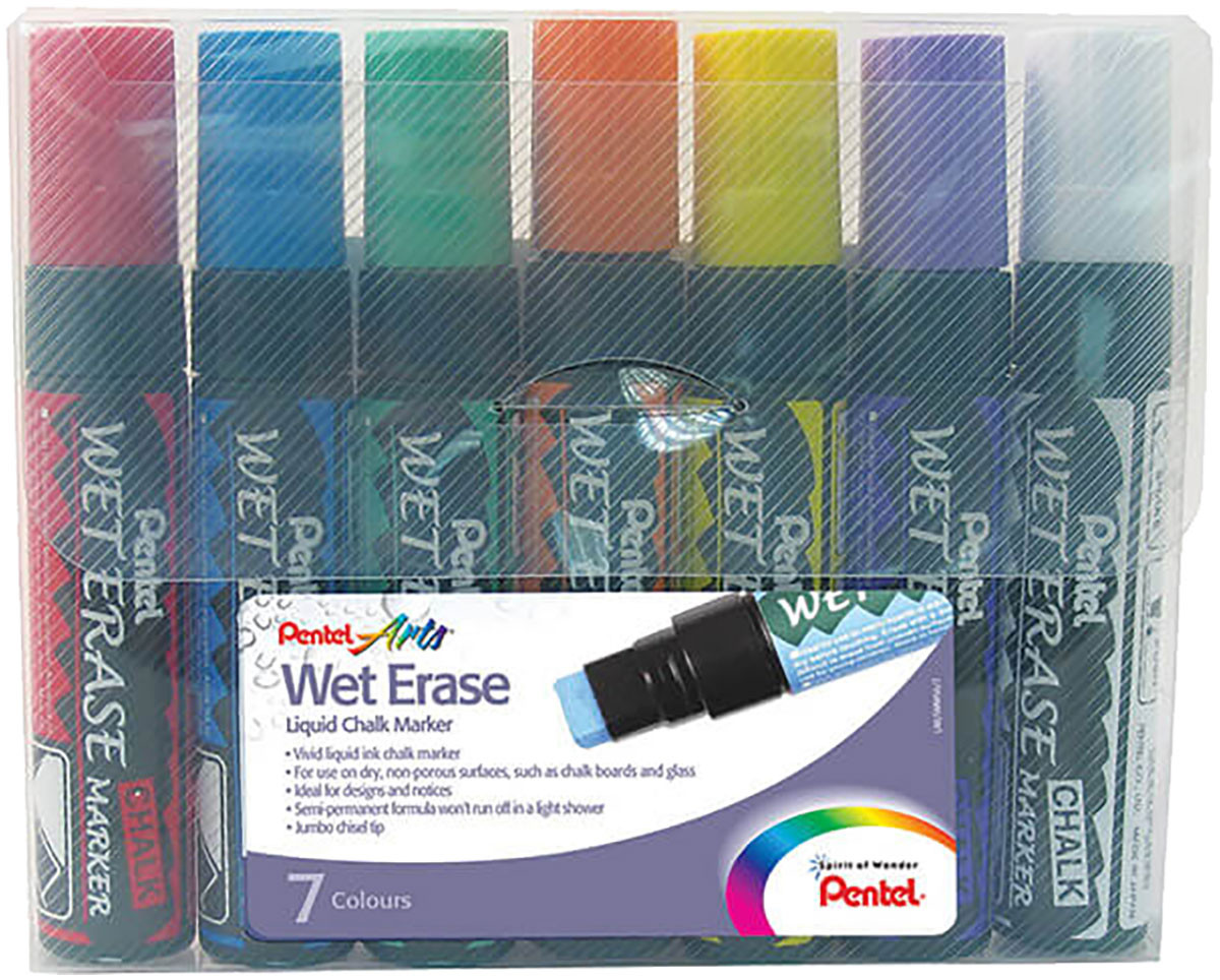 Pentel Jumbo Wet Erase Chalk Markers - Assorted Colours (Pack of 7)