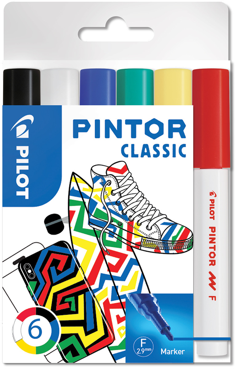 Pilot Pintor Marker Pen - Fine Bullet Tip - Classic Colours (Pack of 6)