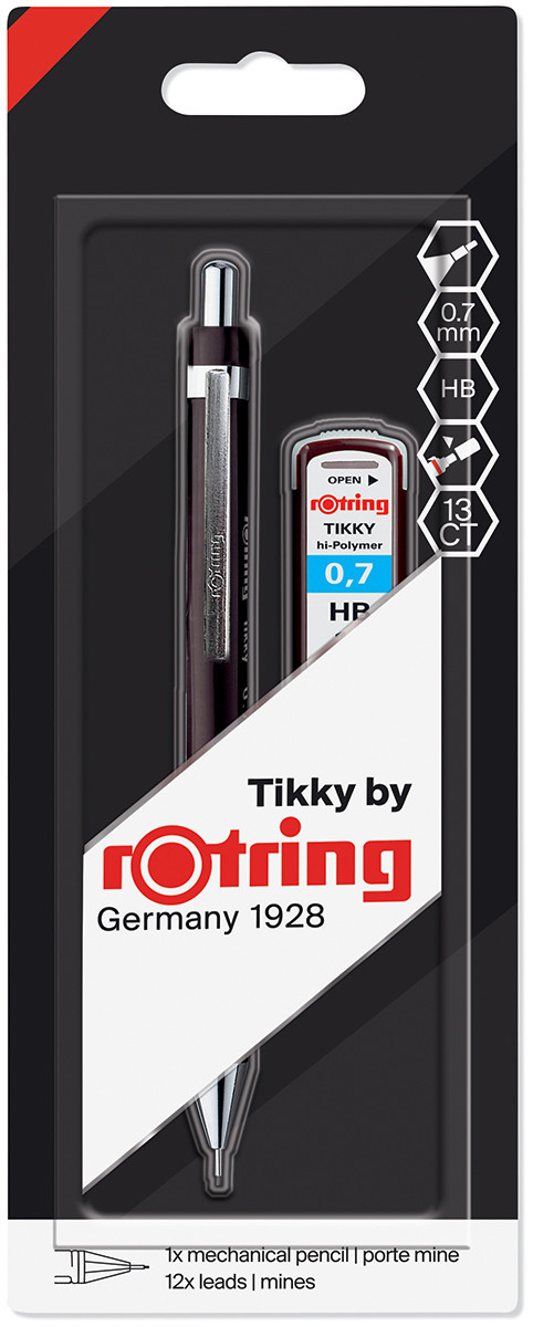 Rotring Tikky Mechanical Pencil - Black Barrel with Leads - 0.70mm