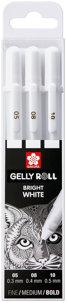 Sakura Gelly Roll Basic Gel Pens - Assorted Tip Sizes - White Set (Pack of 3)