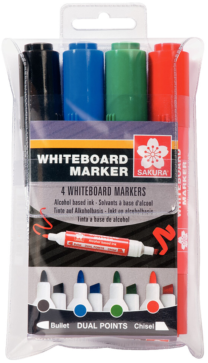 Sakura Whiteboard Marker - Dual Tip - Assorted Colours (Pack of 4)