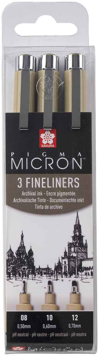 Sakura Pigma Micron Pen Set - Black - Assorted Tip Sizes (Pack of 3)