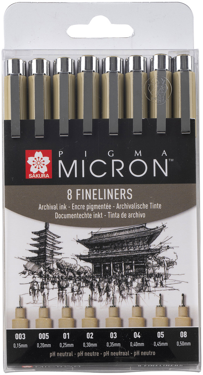 Sakura Pigma Micron Pen Set - Black - Assorted Tip Sizes (Pack of 8)