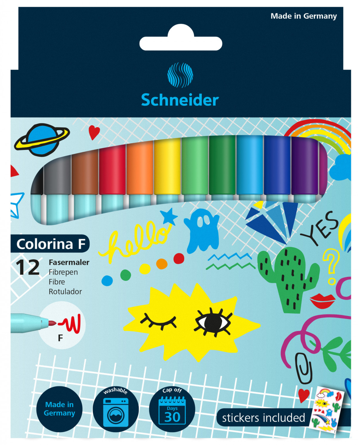 Schneider 12 Colorina Fibre Tip Pens - Fine - Assorted Colours (Pack of 12)