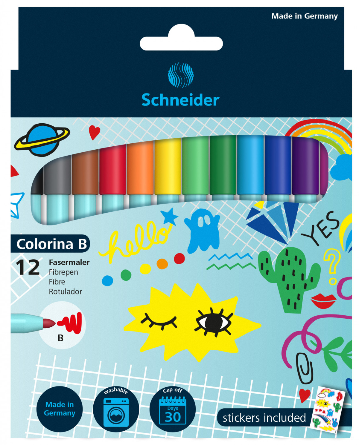 Schneider 12 Colorina Fibre Tip Pens - Broad - Assorted Colours (Pack of 12)