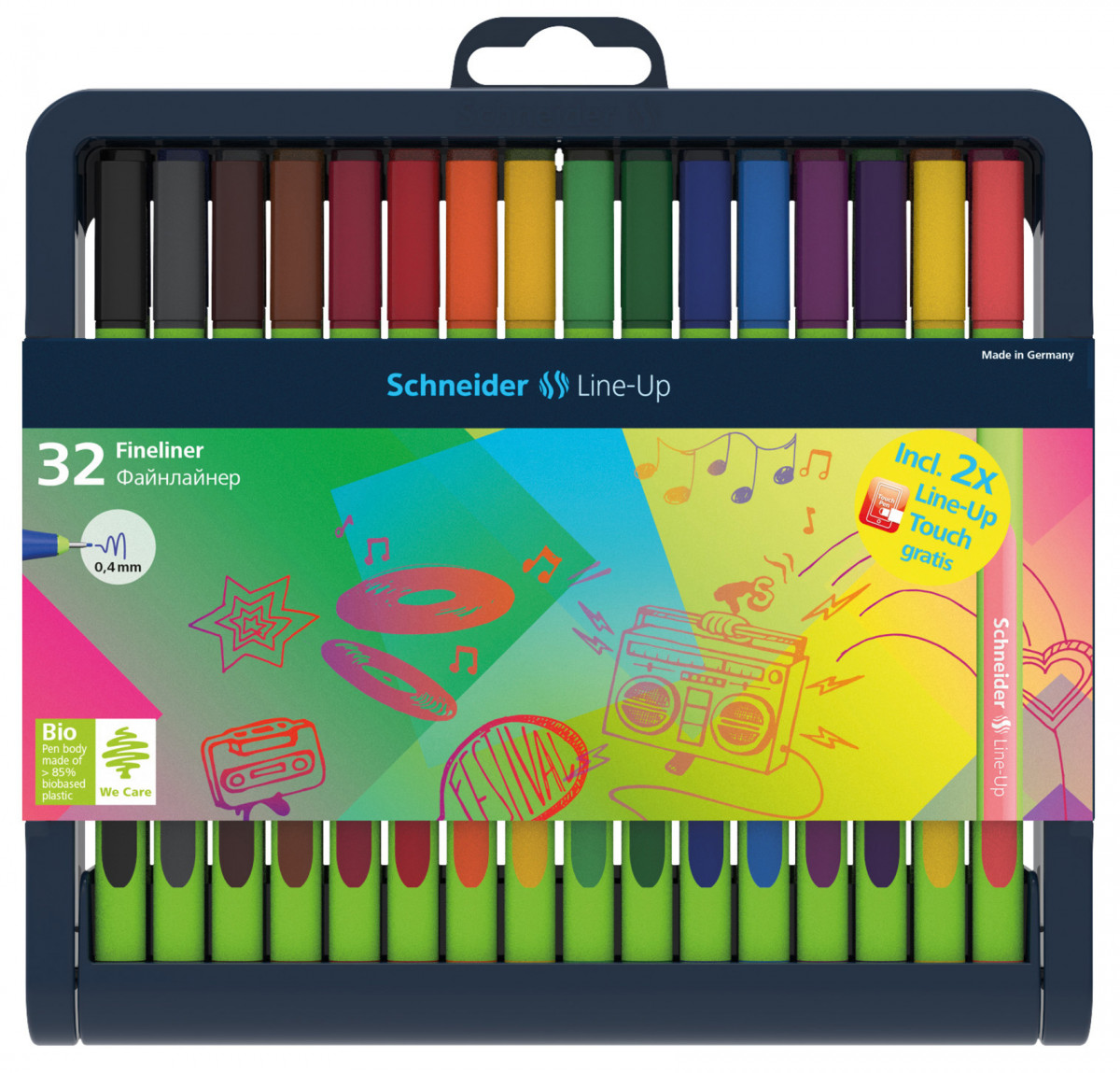 Schneider Line-Up Fineliner Pens - Assorted Colours (Pencil Case of 32)