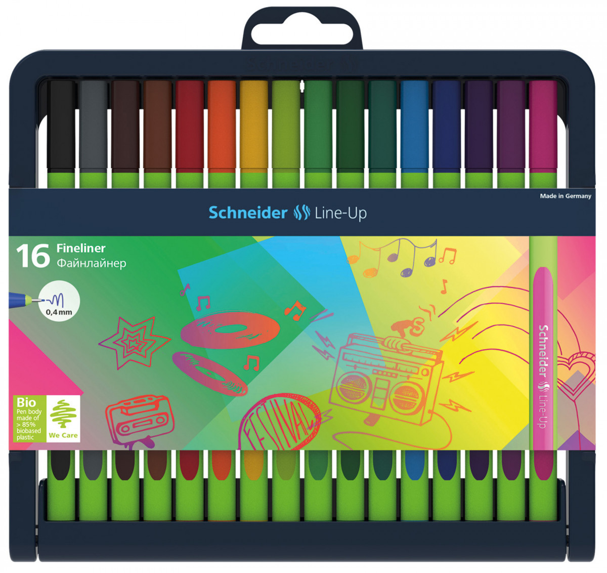 Schneider Line-Up Fineliner Pens - Assorted Colours (Pencil Case of 16)