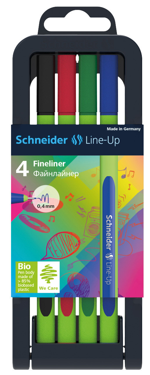 Schneider Line-Up Fineliner Pens - Assorted Colours (Pencil Case of 4)