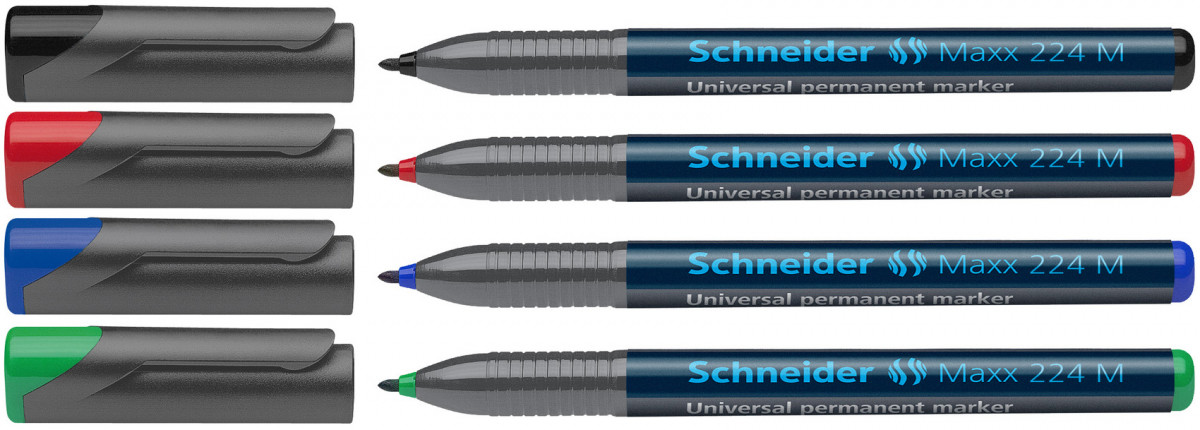 Schneider Maxx 224 Permanent Markers - Medium - Assorted Colours (Pack of 4)
