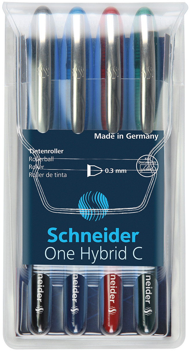 Schneider One Hybrid C Rollerball Pens - 0.3mm - Assorted Colours (Pack of 4)