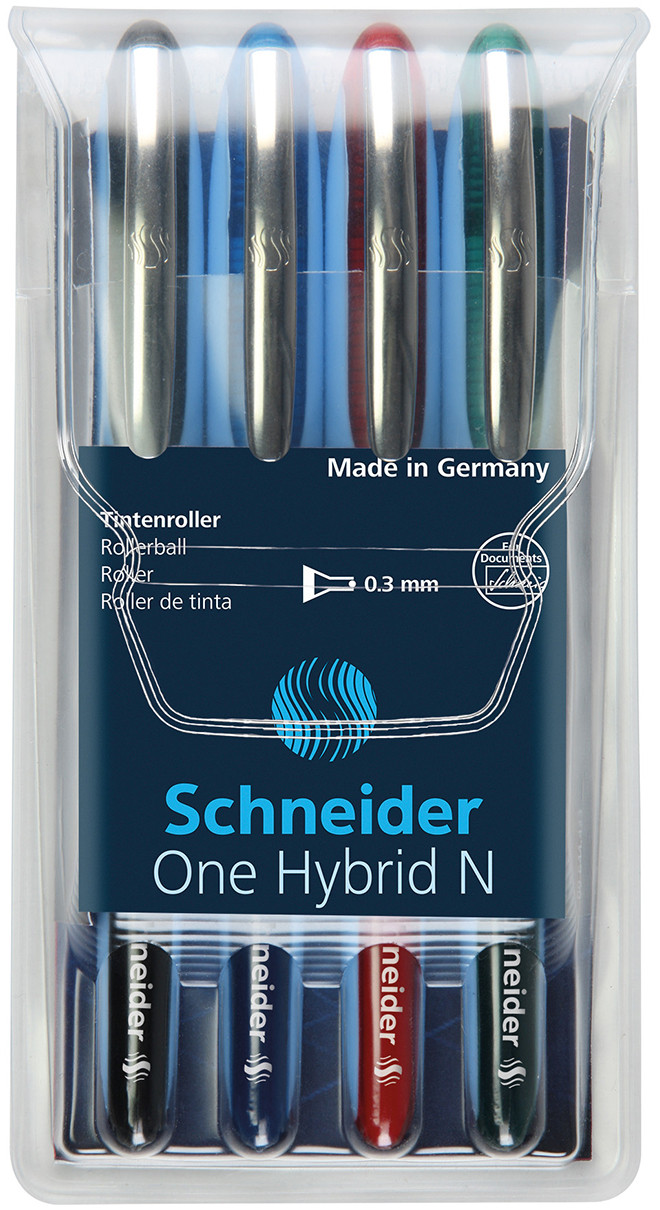 Schneider One Hybrid N Rollerball Pens - 0.3mm - Assorted Colours (Pack of 4)