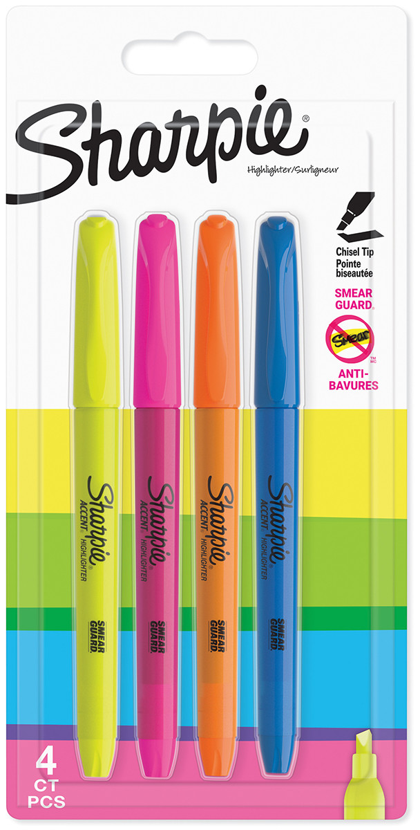 Sharpie Accent Pocket Highlighter - Assorted Colours (Pack of 4)