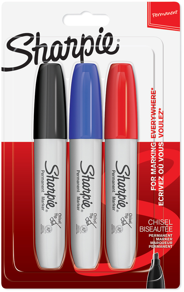Sharpie Chisel Tip Marker Pens - Assorted Colours (Blister of 3)
