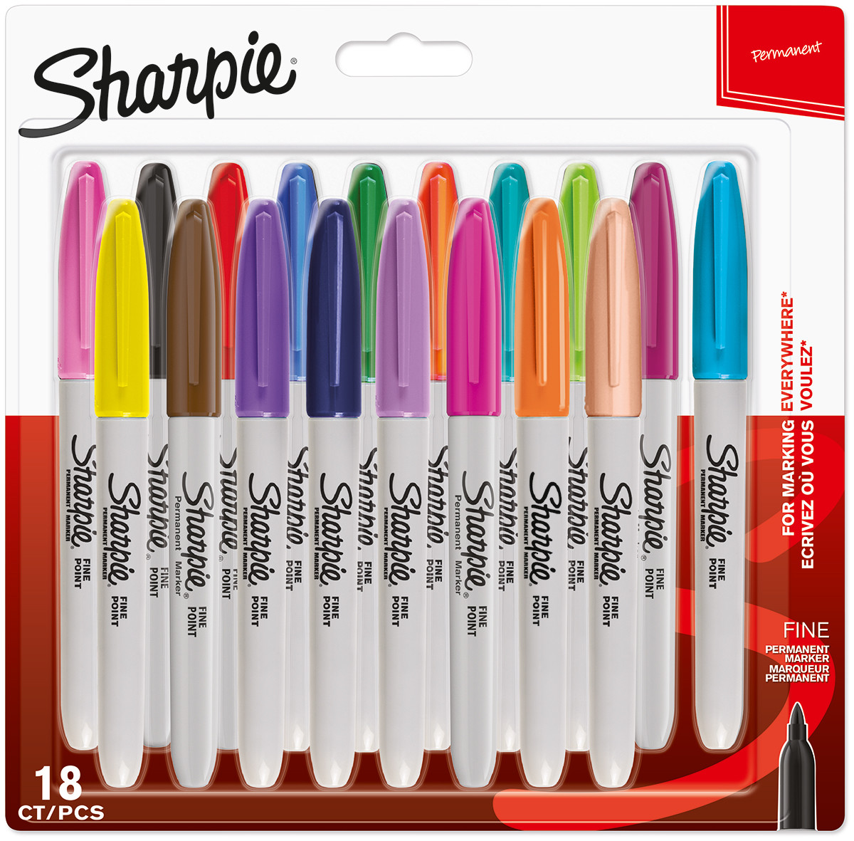 Sharpie Fine Marker Pens - Assorted Colours (Pack of 18)