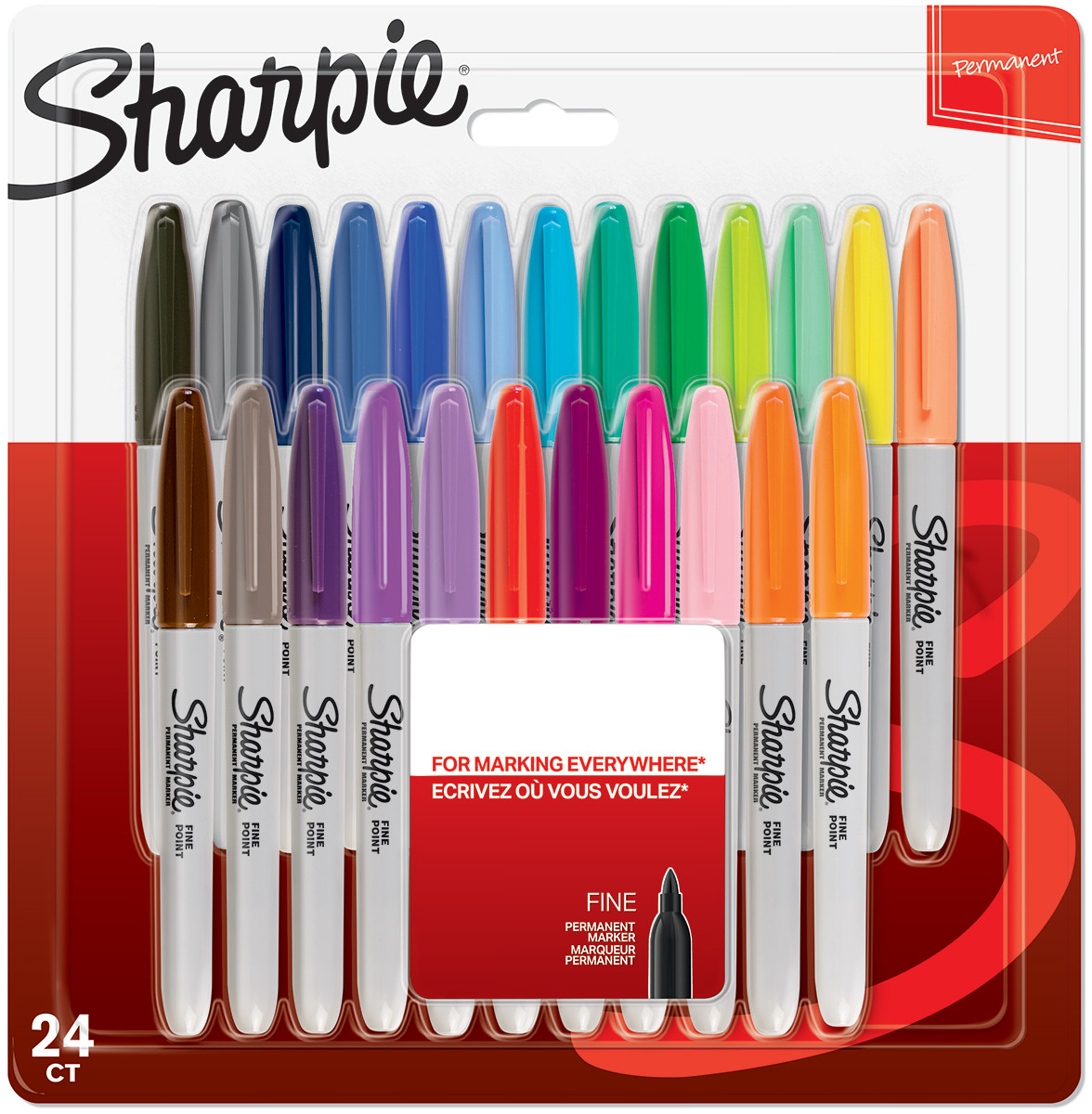 Sharpie Fine Marker Pens - Assorted Colours (Blister of 24)