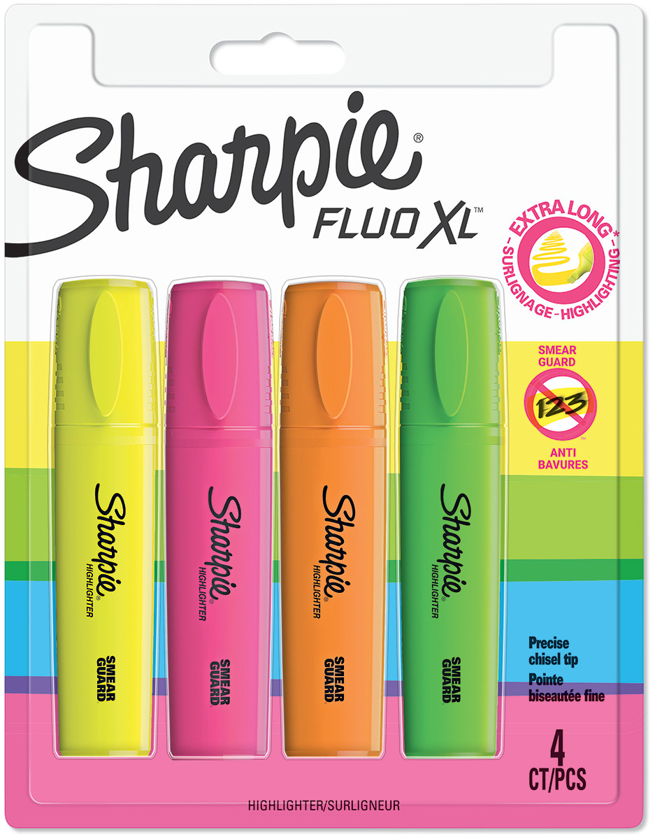 Sharpie Fluo XL Highlighters - Assorted Colours (Blister of 4)