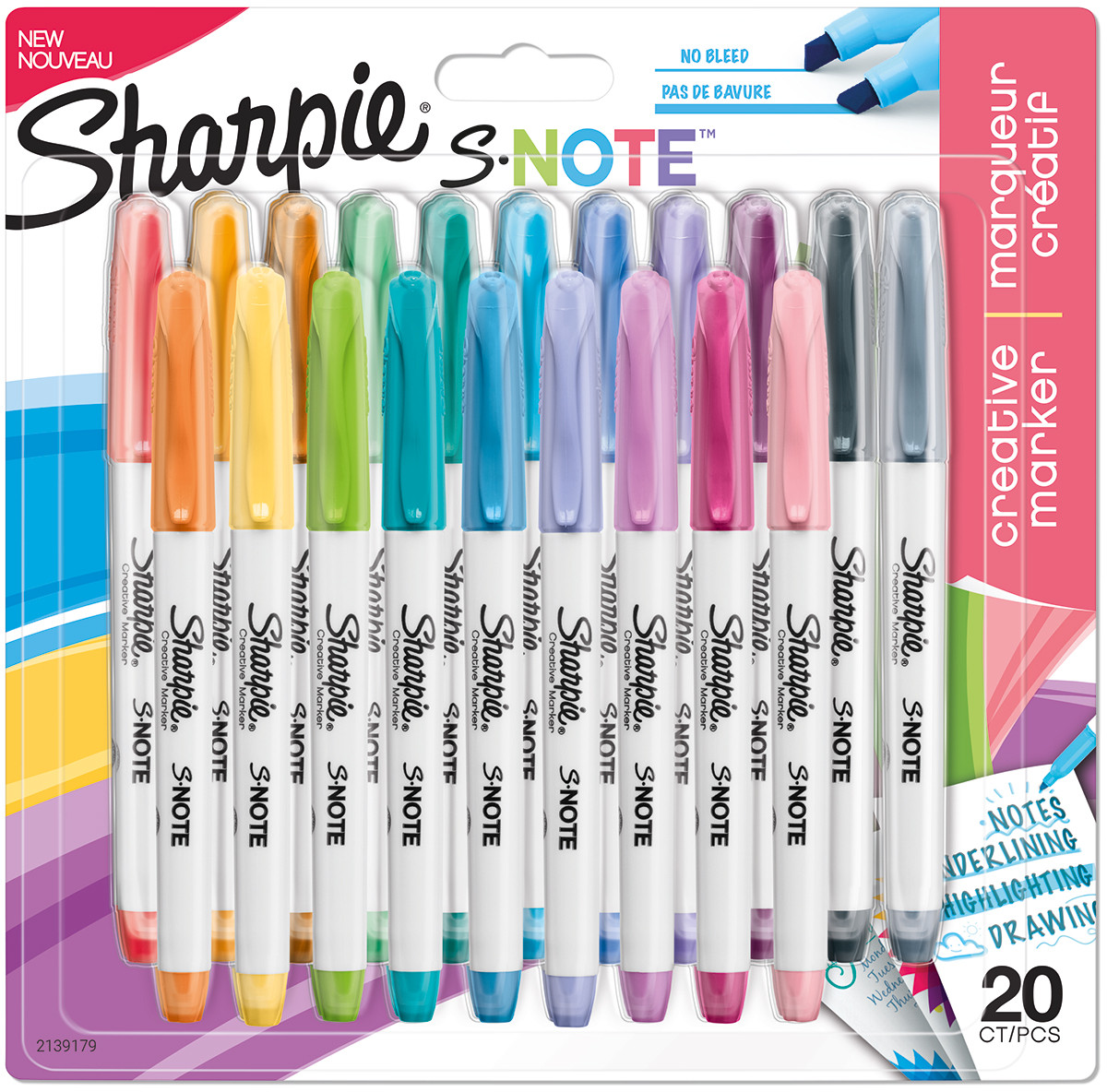 Sharpie S Note Markers - Assorted Colours (Blister of 20)