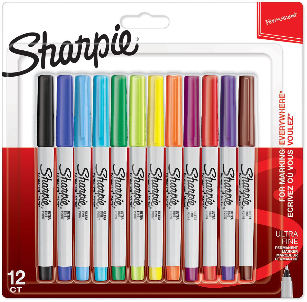Sharpie Ultra Fine Marker Pens - Assorted Colours (Blister of 12)